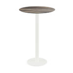 Feros Urban - Bartisch weißes Gestell + Tropenholz HPL-Platte Ø70 cm, Weiß + Tropenholz