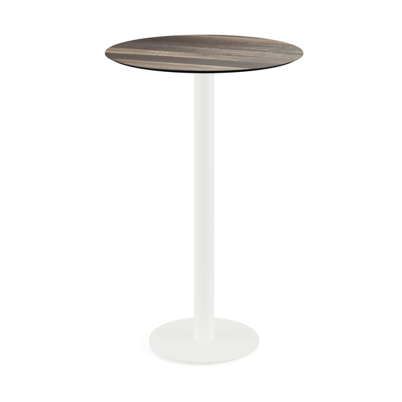130051270_urban_bar_table_white-tropical_wood.jpg Feros Urban - Bartisch weißes Gestell + Tropenholz HPL-Platte Ø70 cm, Weiß + Tropenholz – Bild 1