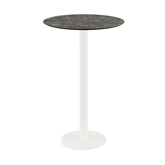 130051570_urban_bar_table_white-galaxy_marble.jpg Feros Urban - Bartisch weißes Gestell + Galaxy-Marmor HPL-Platte Ø70 cm, Weiß + Galaxy Marmor – Bild 1