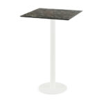 Feros Urban - Bartisch weißes Gestell + Galaxy-Marmor HPL-Platte 70x70 cm, Weiß + Galaxy Marmor