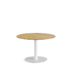 Feros Urban - Tischgestell niedrig weiß + Teak wood HPL-Tischplatte Ø120 cm, White + Teak Wood