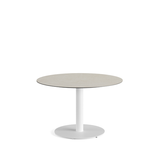 1310218120-urban-dining-table-white-sandstone-1.jpg Feros Urban - Tischgestell niedrig weiß + Sand stone HPL-Tischplatte Ø120 cm, White + Sand stone – Bild 1