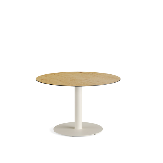 1310317120-urban-dining-table-sand-teakwood-1.jpg Feros Urban - Tischgestell niedrig sand + Teak wood HPL-Tischplatte Ø120 cm, Sand + Teak Wood – Bild 1