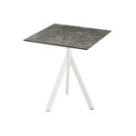 Feros Infinity Tripod - Terrassentisch weißes Gestell + Galaxy-Marmor HPL-Platte 70x70 cm, Weiß + Galaxy Marmor