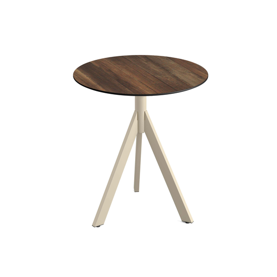 140031270_infinity_tripod_bistro_sand-tropicalwood_1.jpg Feros Infinity Tripod - Terrassentisch sandfarbenes Gestell + Tropenholz HPL-Platte Ø70 cm, Sand + Tropenholz – Bild 1