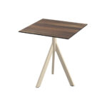 Feros Infinity Tripod - Terrassentisch sandfarbenes Gestell + Tropenholz HPL-Platte 70x70 cm, Sand + Tropenholz
