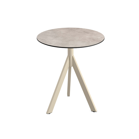 140031370_infinity_tripod_bistro_sand-moonstone_1.jpg Feros Infinity Tripod - Terrassentisch sandfarbenes Gestell + Moonstone HPL-Platte Ø70 cm, Sand + Moonstone – Bild 1