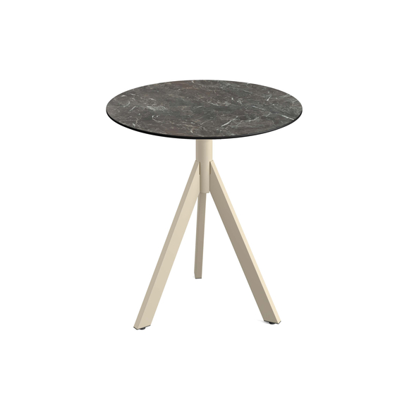 140031570_infinity_tripod_bistro_sand-galamarble_1.jpg Feros Infinity Tripod - Terrassentisch sandfarbenes Gestell + Galaxy-Marmor HPL-Platte Ø70 cm, Sand + Galaxy Marmor – Bild 1