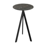 Feros Infinity Tripod - Bartisch schwarzes Gestell + Galaxy-Marmor HPL-Platte Ø70 cm, Schwarz + Galaxy Marmor