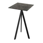 Feros Infinity Tripod - Bartisch schwarzes Gestell + Galaxy-Marmor HPL-Platte 70x70 cm, Schwarz + Galaxy Marmor