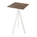 Feros Infinity Tripod - Bartisch weißes Gestell + Tropenholz HPL-Platte 70x70 cm, Weiß + Tropenholz