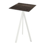 Feros Infinity Tripod - Bartisch weißes Gestell + Riverwashed Holz HPL-Platte 70x70 cm, Weiß + Riverwashed Holz