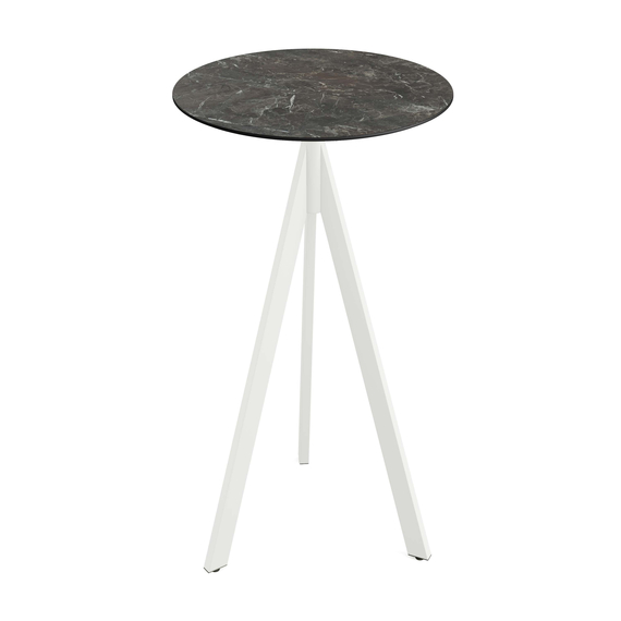 140051570_infinity_tripod_bar_white-galamarble_1.jpg Feros Infinity Tripod - Bartisch weißes Gestell + Galaxy-Marmor HPL-Platte Ø70 cm, Weiß + Galaxy Marmor – Bild 1