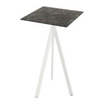 Feros Infinity Tripod - Bartisch weißes Gestell + Galaxy-Marmor HPL-Platte 70x70 cm, Weiß + Galaxy Marmor