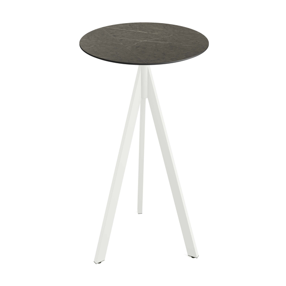 140051670_infinity_tripod_bar_white-midnmarble.jpg Feros Infinity Tripod - Bartisch weißes Gestell + Midnight-Marmor HPL-Platte Ø70 cm, Weiß + Midnight Marmor – Bild 1