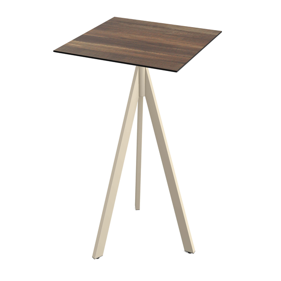 140061277_infinity_tripod_bar_sand-tropicalwood_1.jpg Feros Infinity Tripod - Bartisch sandfarbenes Gestell + Tropenholz HPL-Platte 70x70 cm, Sand + Tropenholz – Bild 1