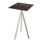 Feros Infinity Tripod - Bartisch sandfarbenes Gestell + Riverwashed Holz HPL-Platte 70x70 cm, Sand + Riverwashed Holz