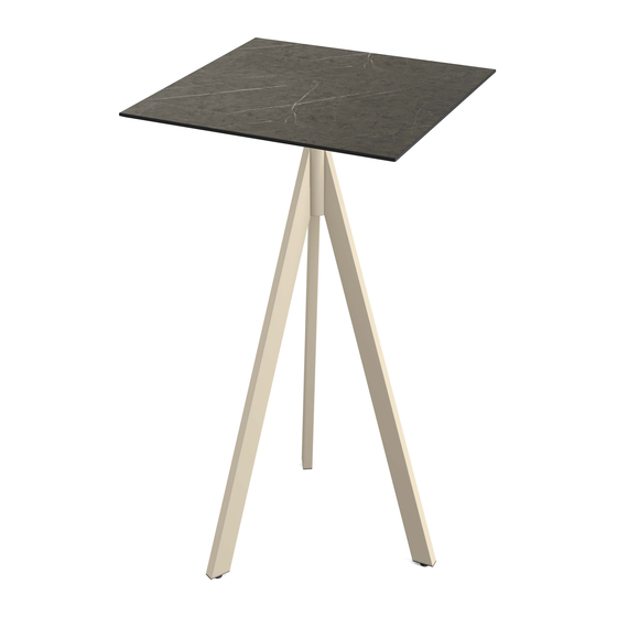 140061677_infinity_tripod_bar_sand-midnmarble.jpg Feros Infinity Tripod - Bartisch sandfarbenes Gestell + Midnight-Marmor HPL-Platte 70x70 cm, Sand + Midnight Marmor – Bild 1