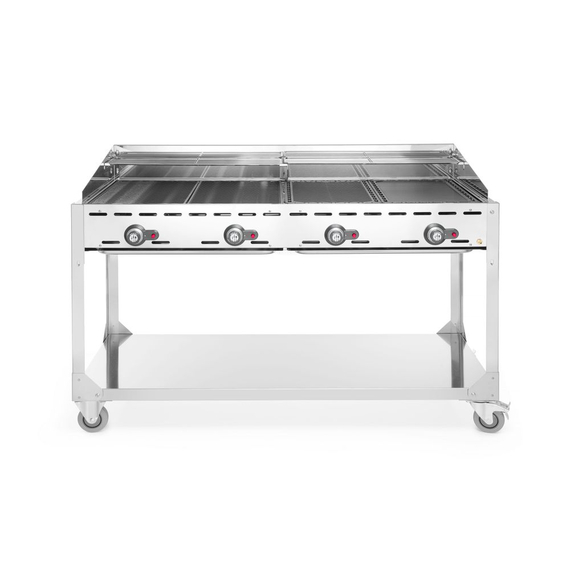 149614_OBW_2024_03.jpg Hendi Grillsystem Green Fire mit 4 Brennern, Profi Line, mit Rollengestell, Hellgrau, 22kW, 1400x612x(H)825mm – Bild 1