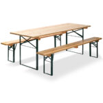 Feros Fiesta - klappbares Biergarnitur-Set mit Tisch 70 cm, Grün/Holz