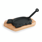 Was Germany Servierpfanne IRON DINING, mit Holzuntersetzer, 27 x 16 x 2 cm, Motiv Rind, Gusseisen, Holz