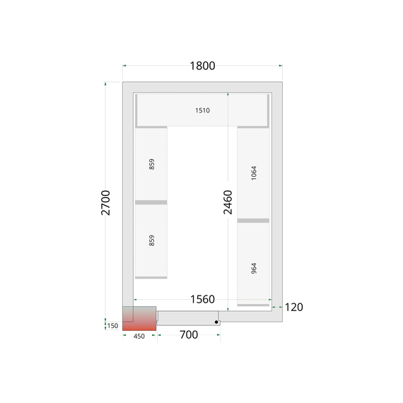 44150-CR-180x270x220.jpg Tefcold Kühlzellen-Wandelemente 120 mm CR 180x270x220, Weiß – Bild 1