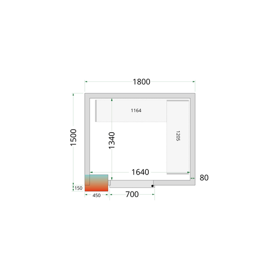 44360-CR-180x150x220.jpg Tefcold Kühlzellen-Wandelemente 80 mm CR 180x150x220, Weiß – Bild 1