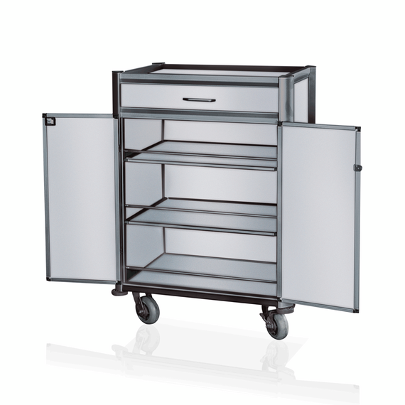 4448003_WS_LF.png Was Germany Minibar Servicetrolley, 85 x 60 x 135 cm, weiß, dunkle Kanten, Aluminium, MDF – Bild 1