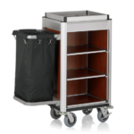 Was Germany Zimmerservicewagen ISABELLA, 95 x 55 x 116 cm, helle Kanten, dunkle Holzoptik, Aluminium, MDF, Polyesterfaserstoff