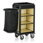 Was Germany Zimmerservicewagen ISABELLA, 95 x 55x x116 cm, schwarze Kanten, helle Holzoptik, Aluminium, MDF, Polyesterfaserstoff