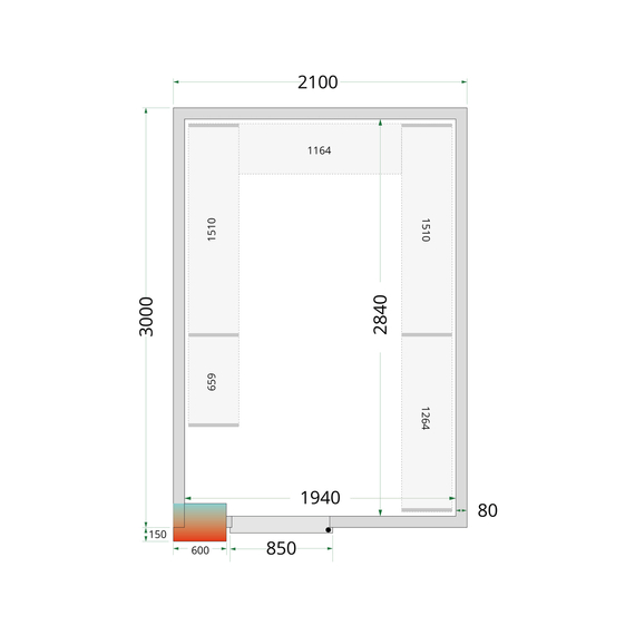 51052-CR-210x300x220-WD.jpg Tefcold Kühlzellen-Wandelemente 80 mm CR 210x300x220 WD, Weiß – Bild 1