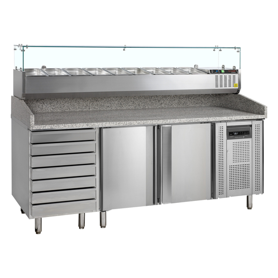 67415-PT1310-GVC38-200.jpg Tefcold Pizzatisch inkl. Kühlaufsatz PT1310 + GVC38-200, SS 201 / SS 304, EEK B – Bild 1