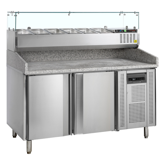 67417-PT1200-GVC38-150.jpg Tefcold Pizzatisch inkl. Kühlaufsatz PT1200 + GVC38-150, SS 201 / SS 304, EEK B – Bild 1
