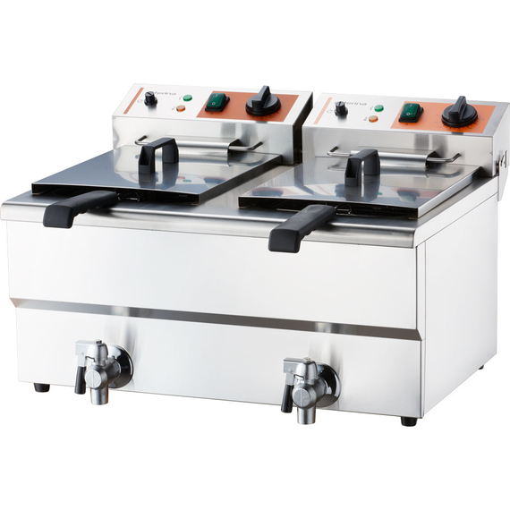 746097V01_MAIN_PRODUCT_PHOTO_UHnXU8NmDHOJ.jpg Doppel-Fritteuse CATERINA, 2x 10 Liter, mit Ablasshahn 610x510x390 mm (BxTxH), 2x 3 kW 230V – Bild 1