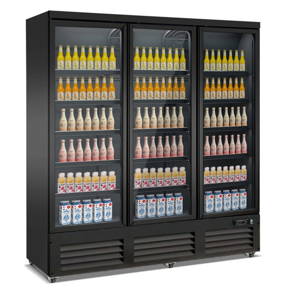 7526_0110_1_2.jpg Combisteel Tiefkühlschrank 3 Glastüren Schwarz Ceb-1600F Bl – Bild 1