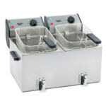 ROLLER GRILL Fritteuse mit zwei Becken, mit Ablasshahn, 2 x 8 Liter