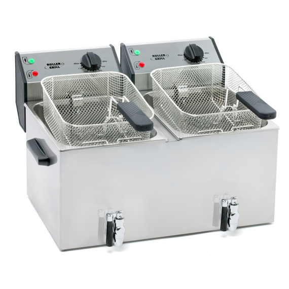 777326V01_MAIN_PRODUCT_PHOTO_uNaCBP1fQLrz.jpg ROLLER GRILL Fritteuse mit zwei Becken, mit Ablasshahn, 2 x 8 Liter – Bild 1