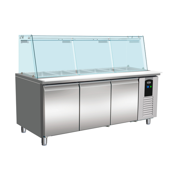 7950_0425_1.jpg Combisteel Standard Line Kühltisch mit Glas 3 Türen 5X 1/1 Gn Behälter – Bild 1