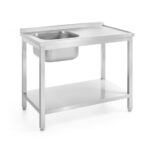 Hendi Waschtisch mit Ablage – verschraubt, Tiefe 600 mm, Profi Line, Spüle links, 1000x600x(H)850mm