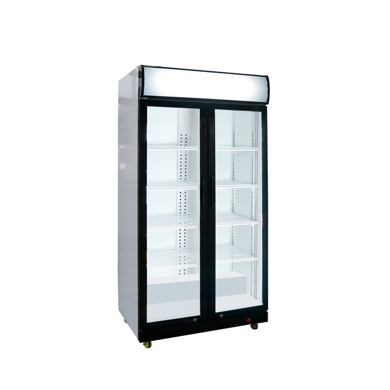 850590V01_Main_product_photo_5vLrCzi81uro.jpg Glastür-Kühlschrank mit Werbedisplay, zwei Flügeltüren, 870x605x1996 (BxTxH) – Bild 1