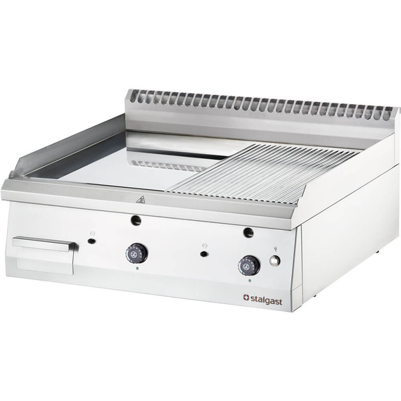 9737310V03_Main_product_photo_UCu9v5qgTdFE.jpg Stalgast Gas-Griddleplatte, verchromt, Tischgerät, Serie 700 ND - ½ glatt / ½ gerillt 800x700x250 mm (BxTxH) – Bild 1