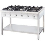 Stalgast Edelstahl Gasherd Serie 700, 6-Brenner (3,5+2x5+2x7+9), G20, 1200x700x850 mm (BxTxH)