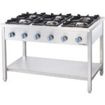 Stalgast Edelstahl Gasherd Serie 700, 6-Brenner (3,5+2x5+2x7+9), G30, 1200x700x850 mm (BxTxH), Selbstmontage