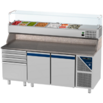 Prismafood Kühltisch 2 Türen & 4er Schubladenblock & Schaukasten GN 1/4 Kapazität: 606 lt Temperatur: 0°C/+10°C