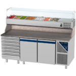 Prismafood Kühltisch 2 Türen & 7er Schubladenblock & Schaukasten GN 1/3 Kapazität: 606 lt Temperatur: 0°C/+10°C