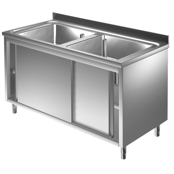SLA2V_mkcv-0v.png Prismafood Spülschrank 1,2m - 2 Becken mittig L50xB50xT30cm STD – Bild 1