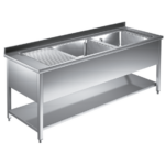 Prismafood Spültisch mit Grundboden 1,4m - 2 Becken rechts L40xB40xT25cm STD
