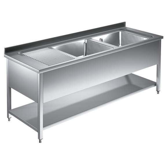 SLG2VGS.png Prismafood Spültisch mit Grundboden 1,4m - 2 Becken rechts L40xB40xT25cm STD – Bild 1