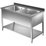 Prismafood Spültisch mit Grundboden 1,4m - 2 Becken mittig L50xB50xT30cm STD