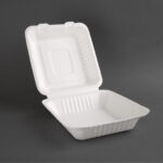 Fiesta Compostable kompostierbare Menüboxen aus Bagasse mit Klappdeckel 22,3cm (200 Stück) – Bild 7